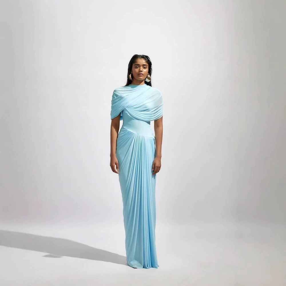Zara Spring Shawl Pleated Wrap Maxi Dress Casual Slim Fit Solid Color